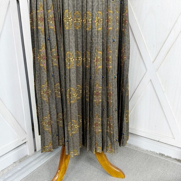 Calliope Vintage Jewel Damask Print Pleated Maxi Skirt Taupe 10 - Picture 7 of 13